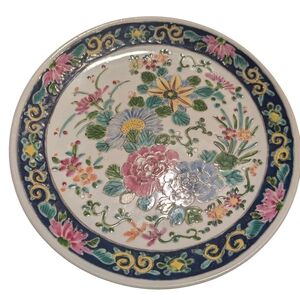 Japanese Vintage Plate with Blue and Pink Accents Hand Paint Nippon